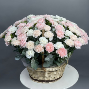 Композиция в корзине из 101 диантуса микс в Реутове
