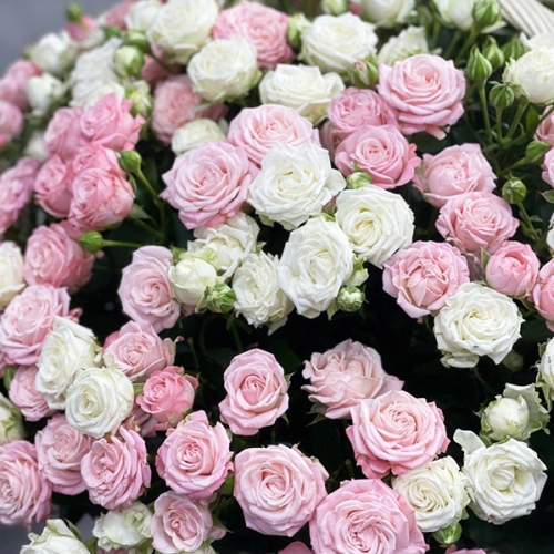 Композиция в корзине из 101 кустовой пионовидной розы в Реутове